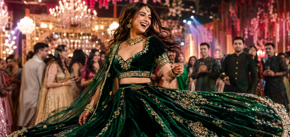 A happy guest enjoying the freedom of a perfect wedding guest outfit rental
